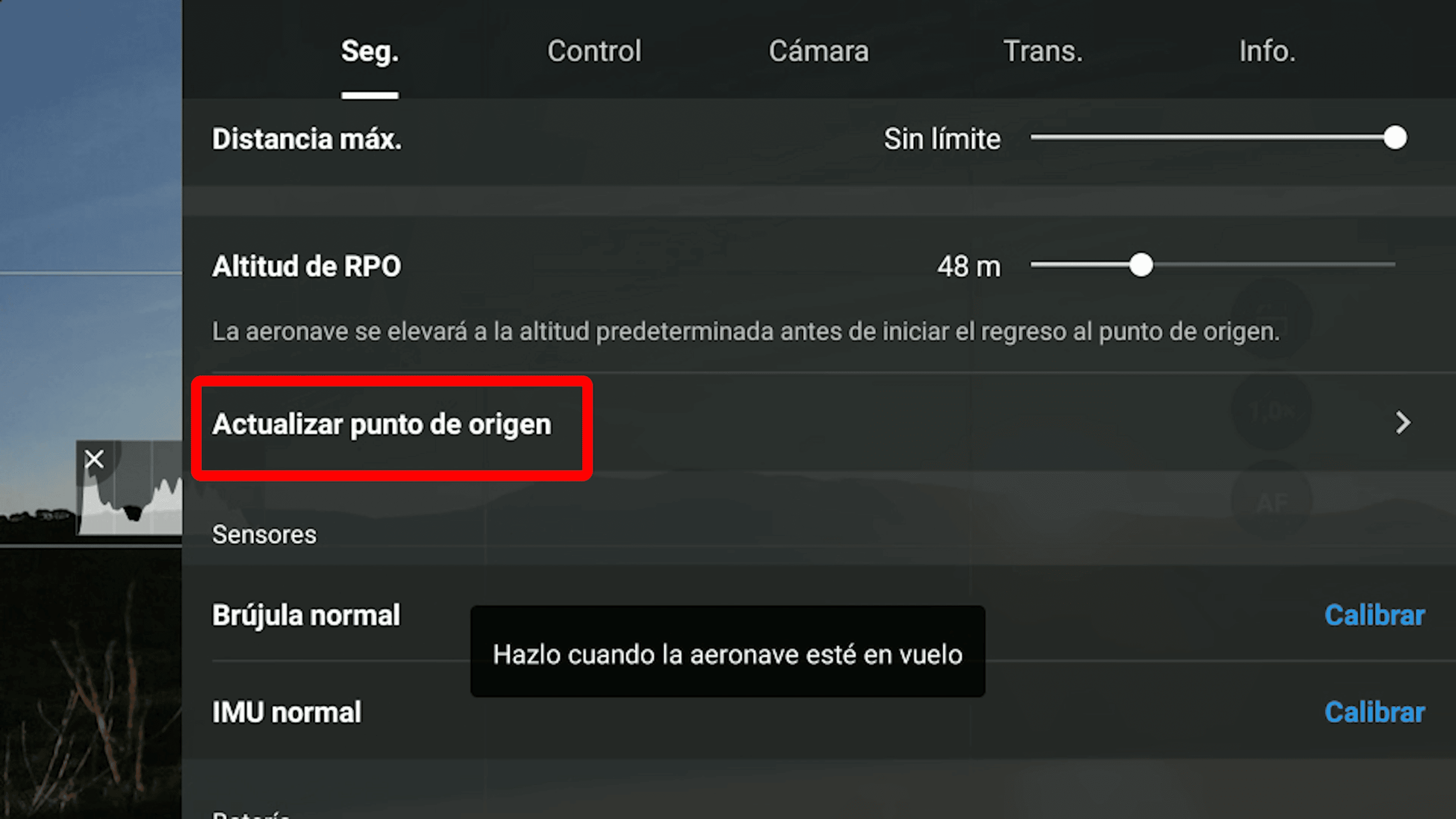 Actualizar punto de origen en el dron